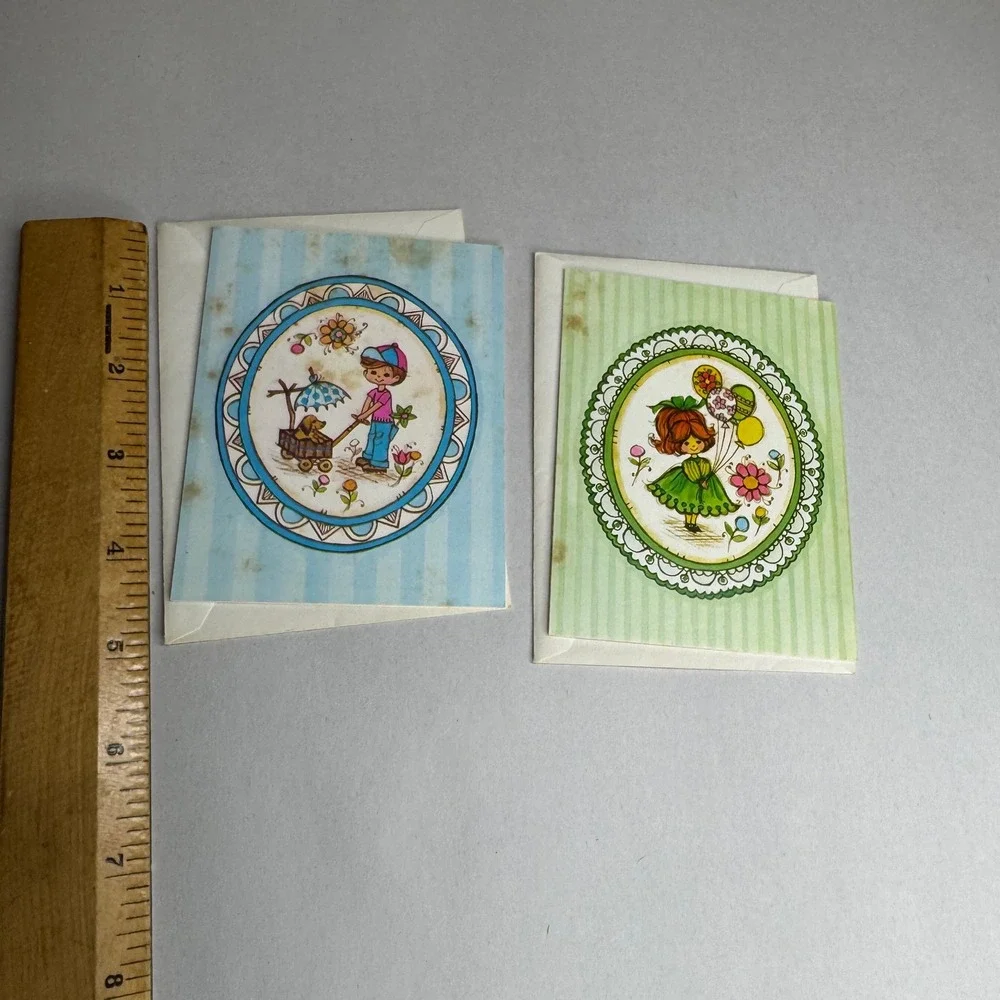 Vintage Unused Greeting‎ Cards Lot of 2 Boy with Dog Girl with Balloons